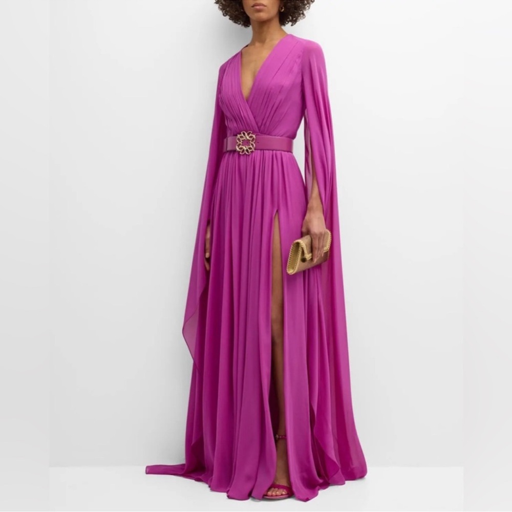 Elie Saab
Pleated V-Neck Belted Slit Silk Dress - Picture 3 of 16